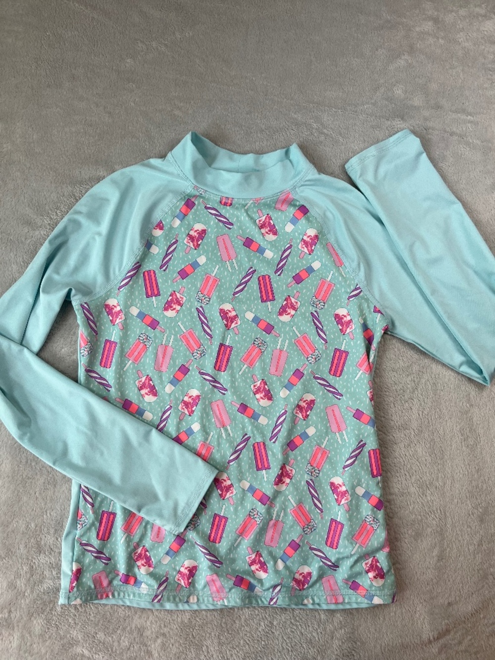 Lands' End Girls XL 14S 16S Long Sleeve Rash Guard Slim Swim Shirt Popsicles